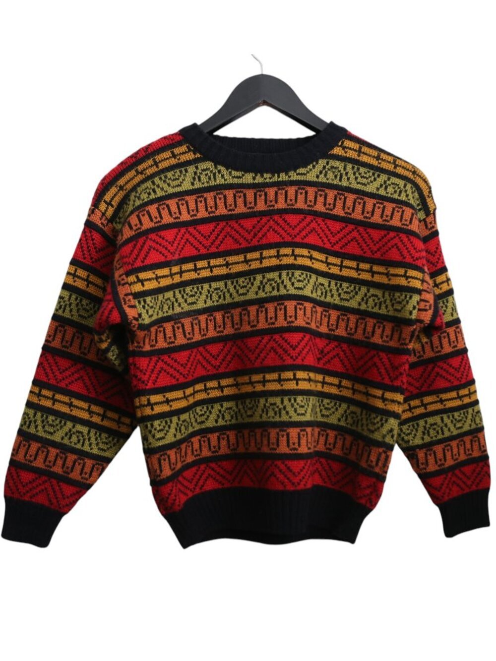 Vintage Demetre Ski Sweater Kids Med Black Red Fair Isle Knit Wool Acrylic 90's
